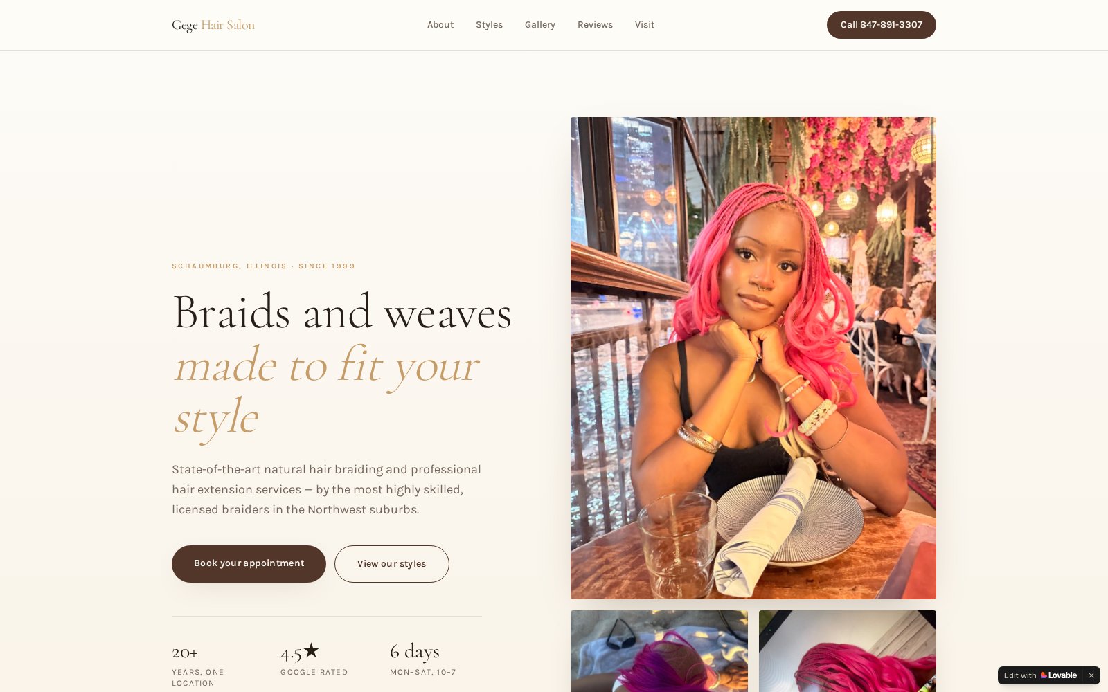 GeGe Braids & Weave website preview